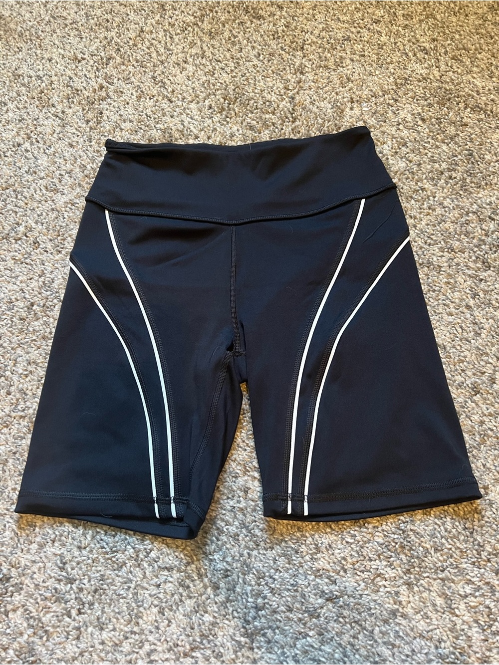 Victorias Secret Black Women's High-Waist Athletic Shorts with White Piping